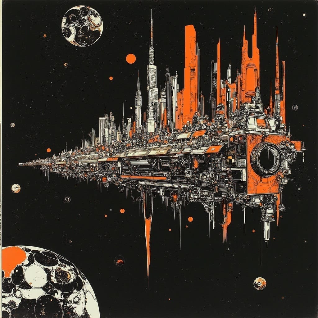 11 City size Space craft travels through space EPE1